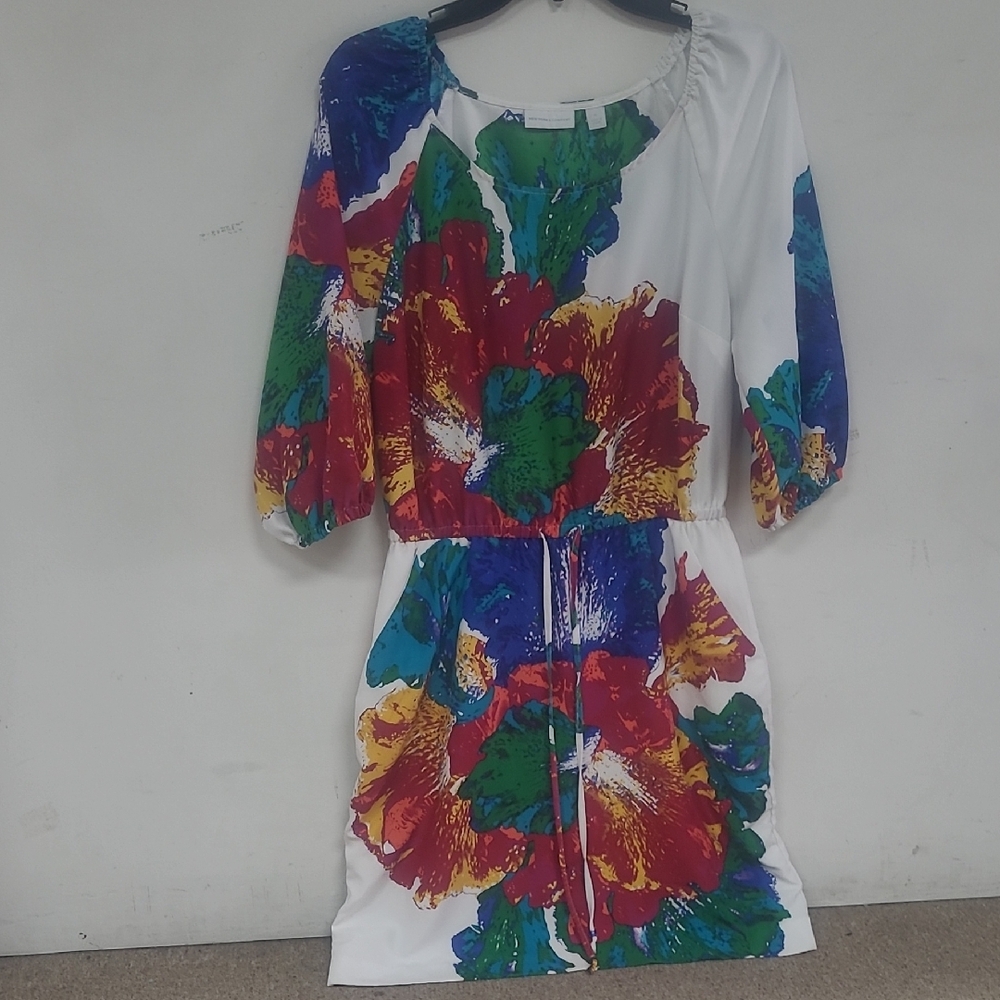 New York & Company Red and Blue 3/4 Sleeve Sundress